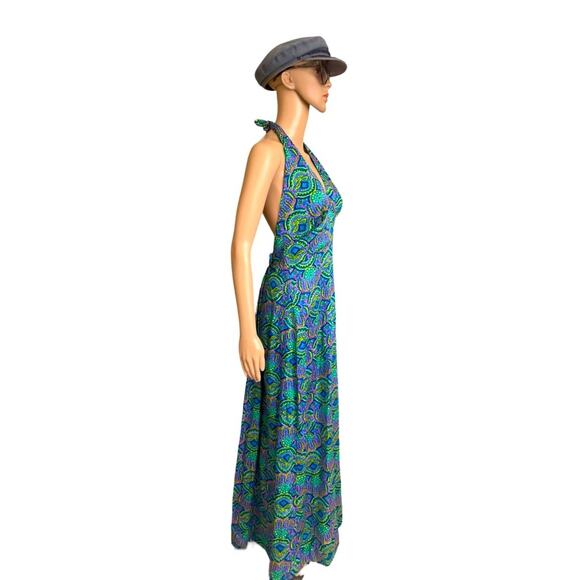 VTG The Sample Shop Waikiki 70s paisley graphic halter maxi dress size 12 - Picture 5 of 14